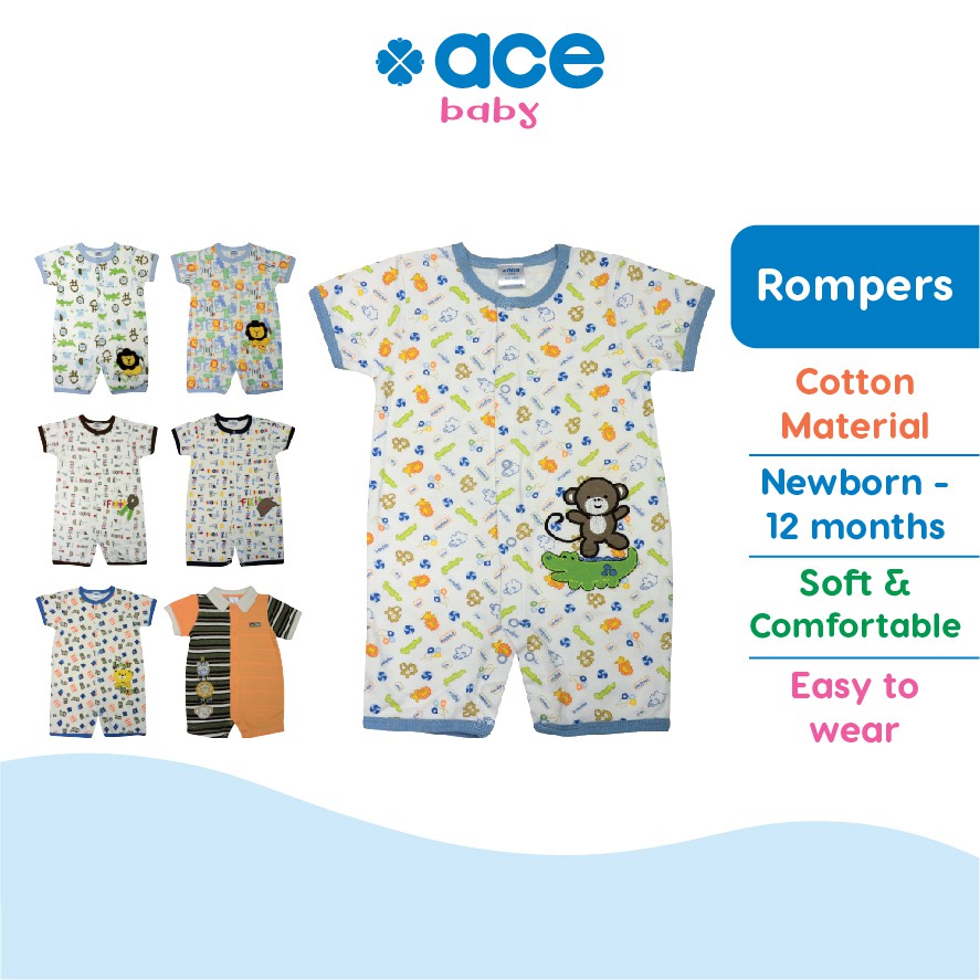 ACE BABY Rompers Short Sleeve Cotton Clothes Baby Bodysuit Jumpsuit Newborn Pyjamas (7)