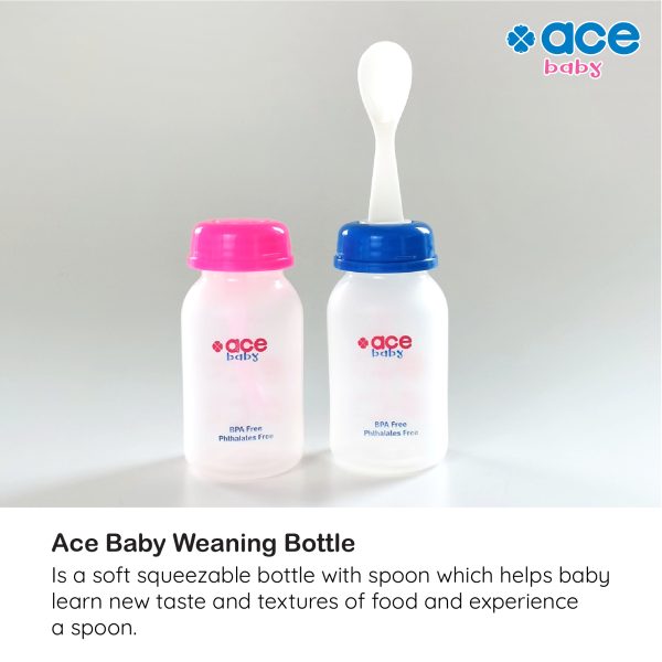 ACE BABY Weaning Soft Bottle With Spoon (4oz/140ml) 6 months+ Botol Susu Lembut Dengan Sudu Bayi BPA Free 171
